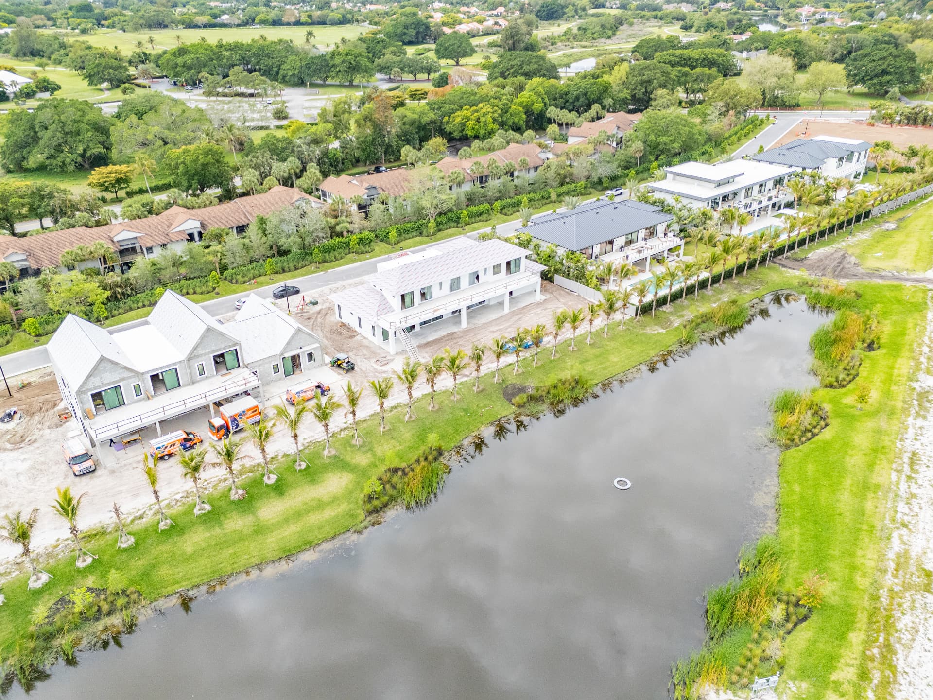 Homes under construction along the lake at Farrell Estates in Wellington, Florida